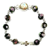 Pulsera de perlas de vidrio de Fátima - negro