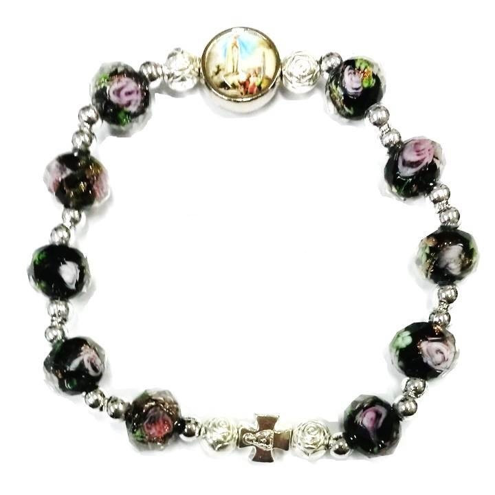 Pulsera de perlas de vidrio de Fátima - negro