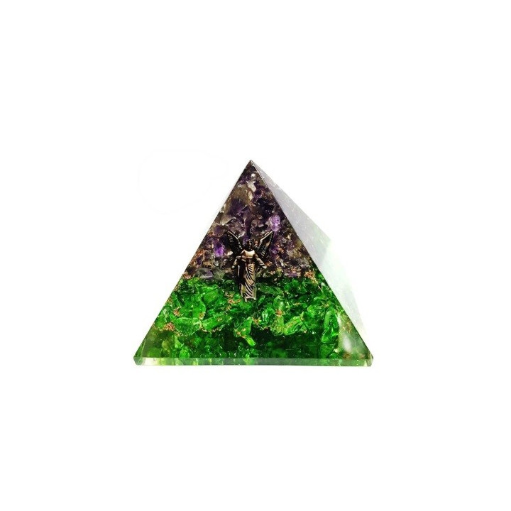 pirâmide orgonite peridoto e ametista – 7 x 7
