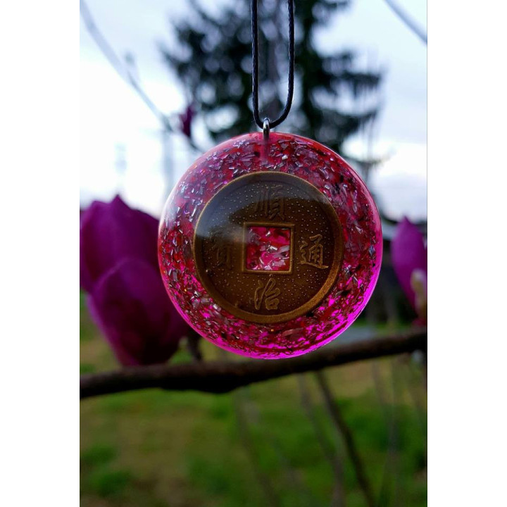 ORGONITE - PENDENTE COM COLAR - MOEDA FENG SHUI