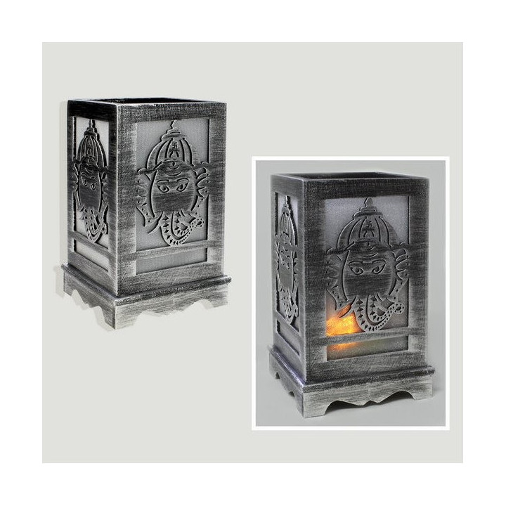 Ganesha Candle Holder - Wood and Silver Crystal