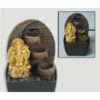 Golden Ganesha Fountain With Waterfall - Resin