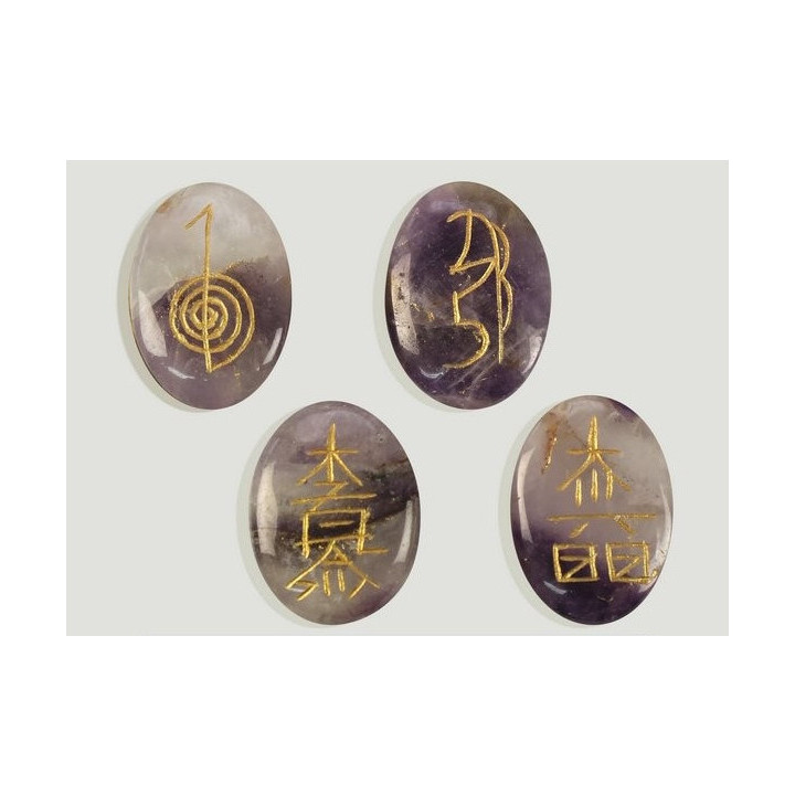 Ametista- Média Plana Com Símbolos Reiki (Conj 4)