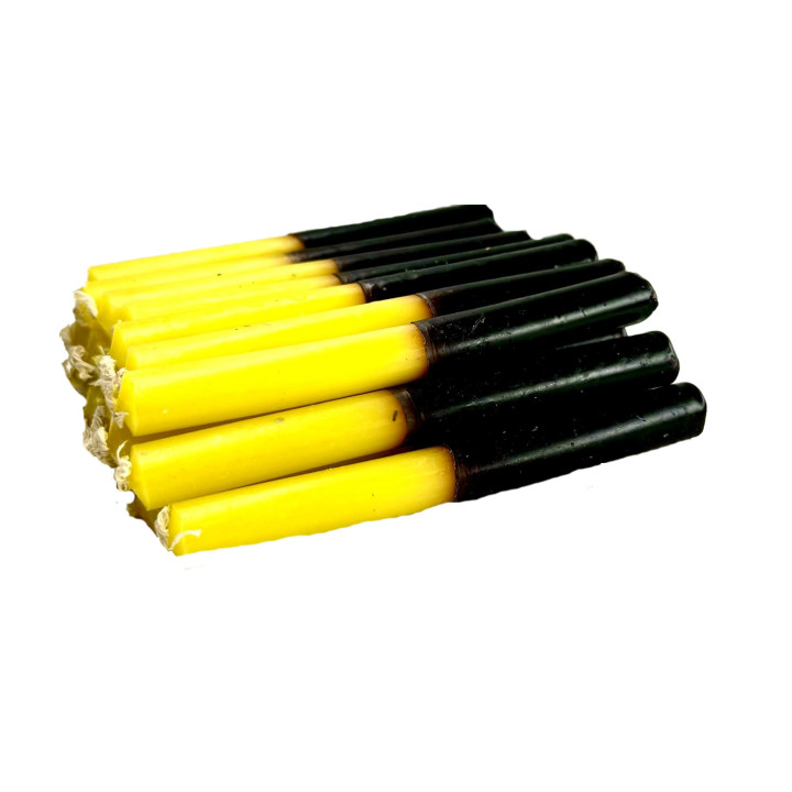 {
  "text": "kg yellow and black candles (15x15)"
}