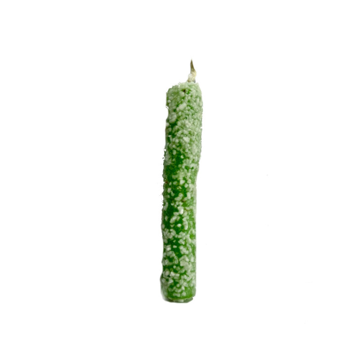 {
  "text": "Green candle with salt"
}